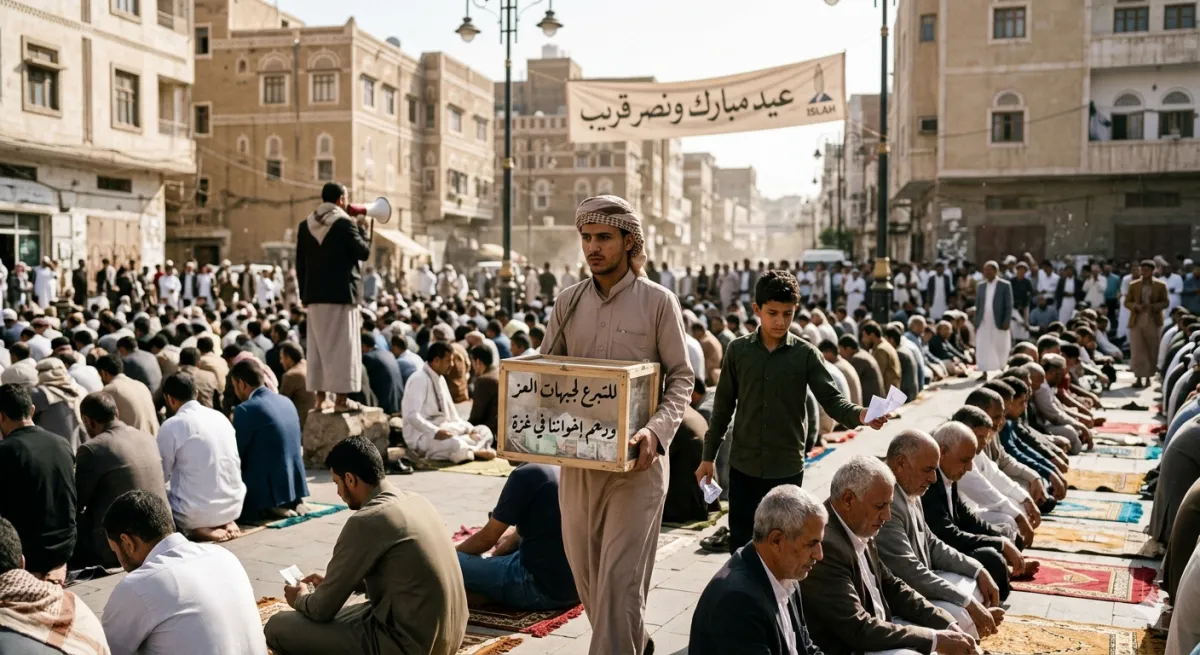 البقرة الحلوب |  "تعز.. حين تتحول السجدة إلى صفقة سياسية"| استخدام صناديق التبرعات في صلاة العيد