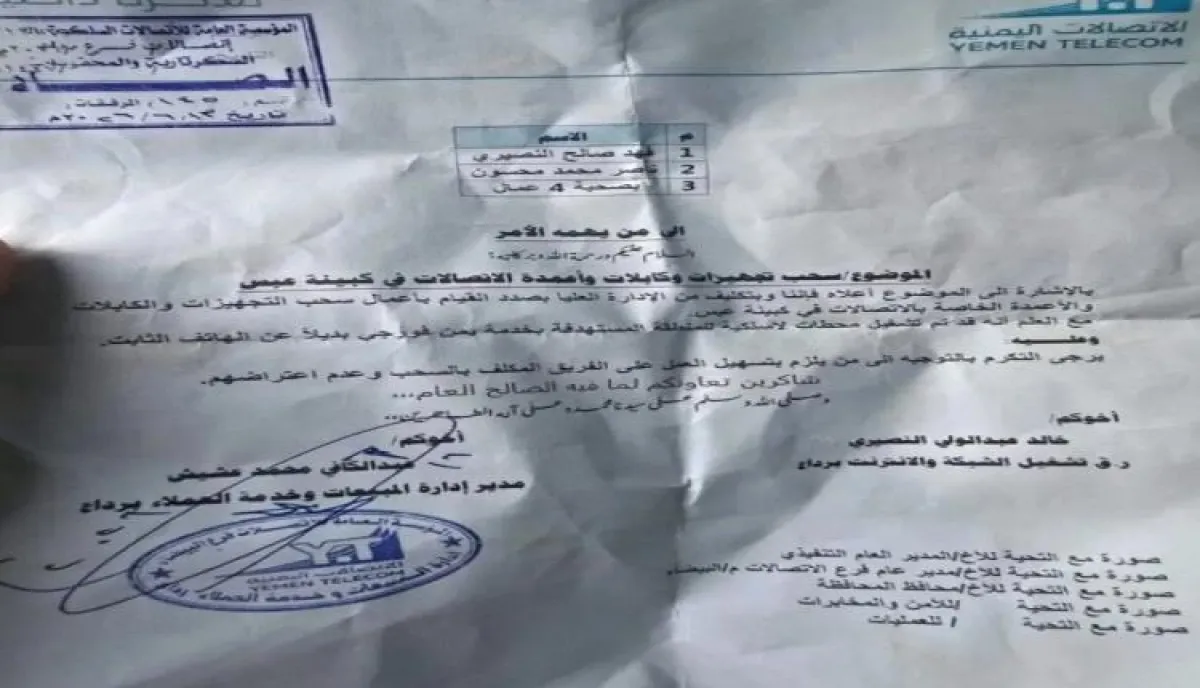 تفكيك شبكة الاتصالات والانترنت |  بعد المحويت وعمران.. البيضاء تحت مقصلة (العزل الرقمي) الحوثي
