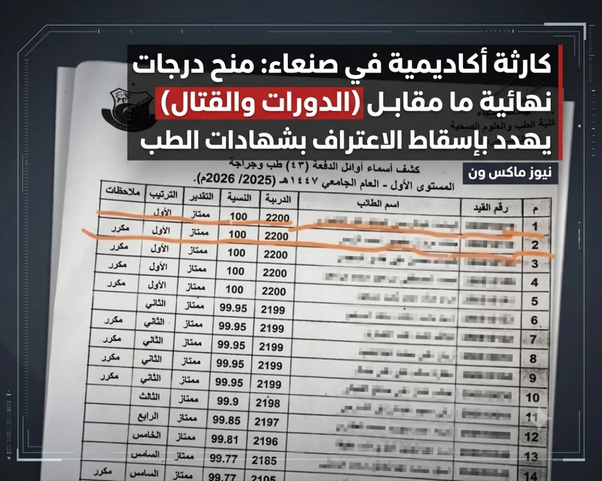 شاهد | كارثة أكاديمية في صنعاء: منح درجات نهائية مقابل (الدورات والقتال) يهدد بإسقاط الاعتراف بشهادات الطب